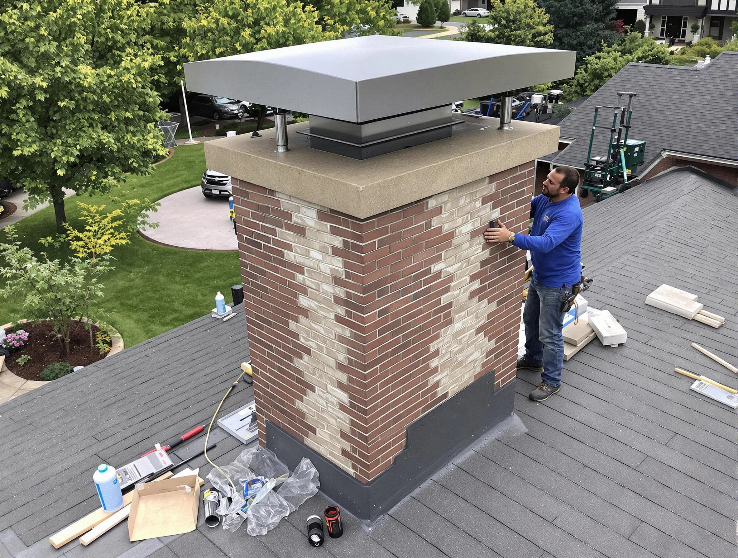 Sandia Heights Chimney Sweep team working on a custom chimney remodel in Sandia Heights, NM