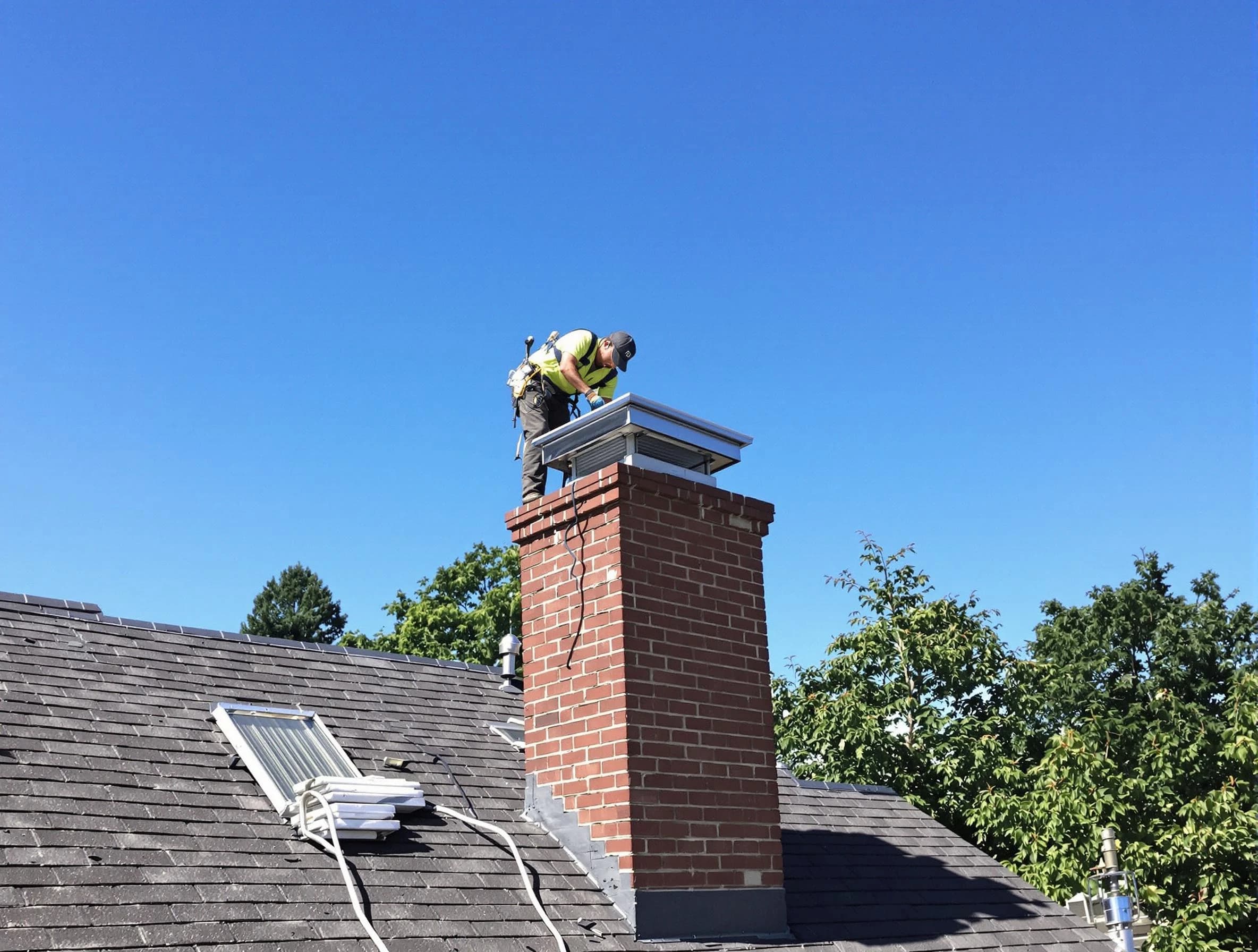 Sandia Heights Chimney Sweep technician measuring a chimney cap in Sandia Heights, NM