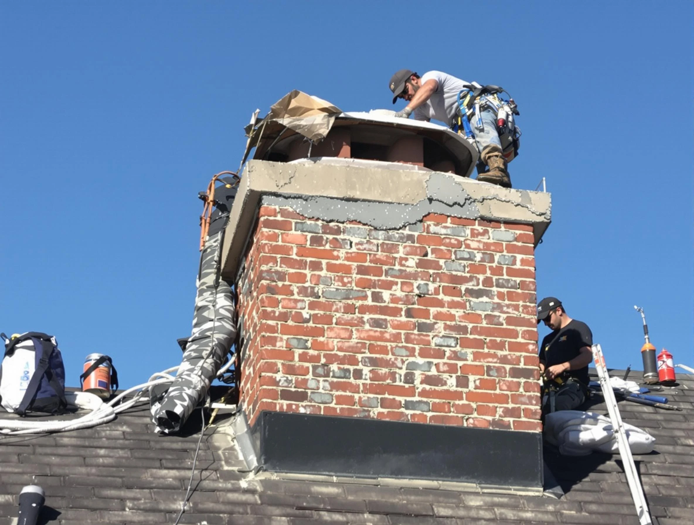 Sandia Heights Chimney Sweep installing a custom chimney crown in Sandia Heights, NM